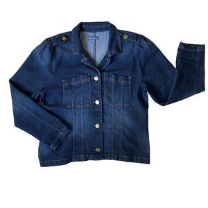 Democracy Denim Trucker Jean Jacket Blue Military Indie Grunge Faded-XL